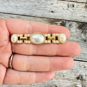 Gold Bar pin Pearl Bar Long Brooch
